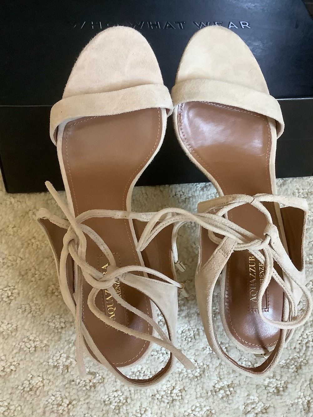 Aquazzura Beige Suede Lace-Up Open-Toe Sandals